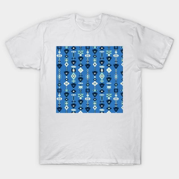 Aztec Boho Tribal Blue T-Shirt by Sandra Hutter Designs